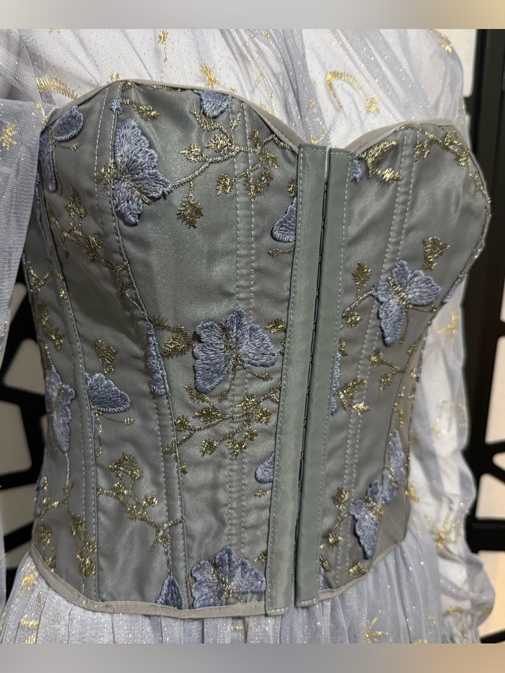 Grey Butterfly Embroidered Corset Top - M - Picture 4 of 7